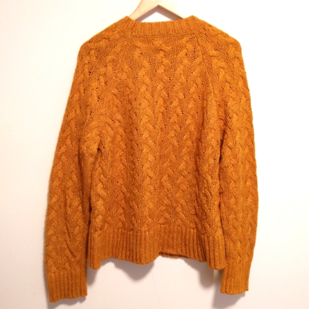 Lucky Brand Mustard Cable Knit Crewneck Sweater - Picture 4 of 6